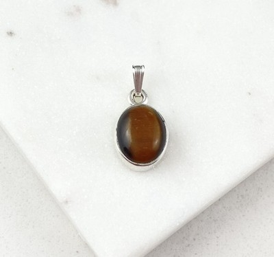 925 Sterling Silber braunes Tigerauge Edelstein minimal Anhänger 