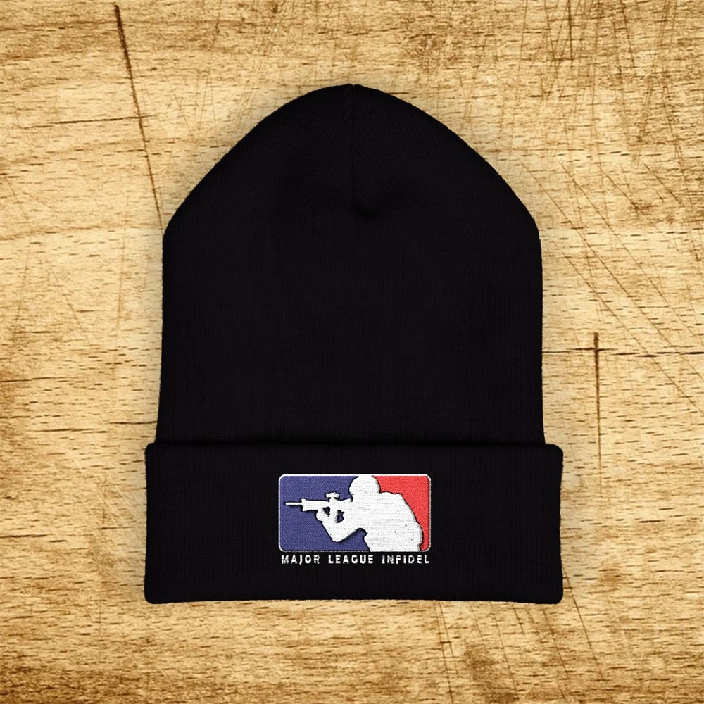 MLI Major League Infidel Embroidered Classic Winter Black Beanie Hat