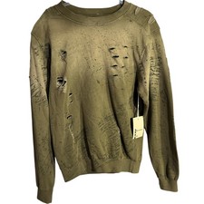 Liberation A Bleu Sweatshirt Mens Medium Olive Distressed Crewneck Pullover