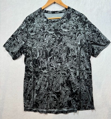 Nike Running Dry Miler T-Shirt schwarz/grau Geo Cyborg Print 800313-010 Herren XL - Bild 1 von 6