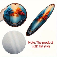 1pc 8-Inch Round Aluminum Sunset Tree Wall Art Sign - Vibrant Orange & Blue Fol