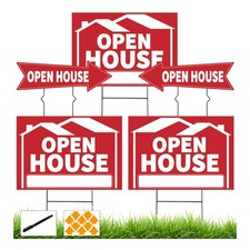 Open House Signs Metal Stakes 17x12 Inch Double Sided Directional Red 5 PCS