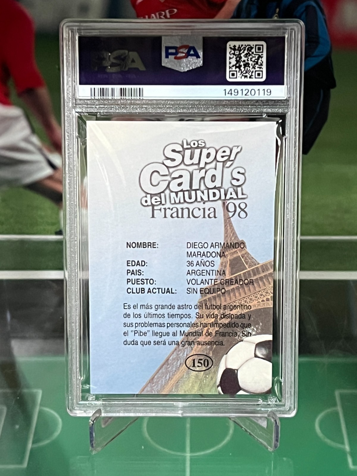1998 Los Super Card's del Mundial Francia Diego Maradona #150 PSA 8 view 4
