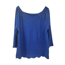 TALBOTS Blue 3/4 Sleeve Scallop Hem Cotton Top Womens Size Large L