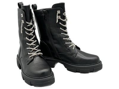 Strass Stiefel Damen Boots Glitzer Stiefelette schwarze Biker Boots Gr. 38 #057
