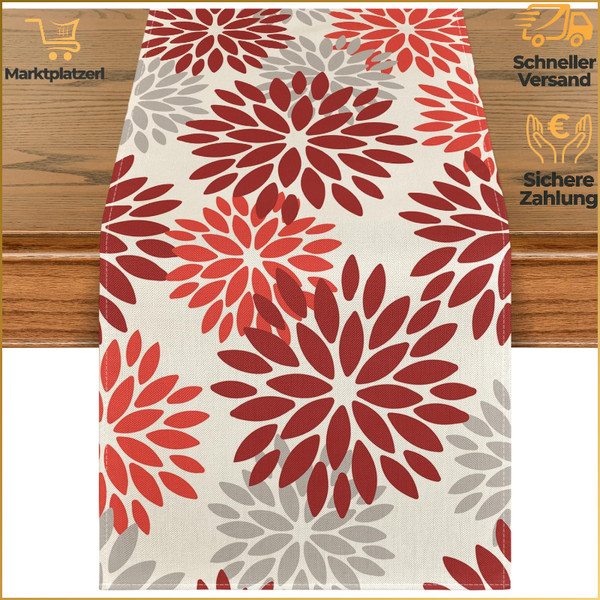 TischläUfer Blumen Rot Dahlien Herbst 40X100 Cm Tischdekoration KüChe Urlaub-image