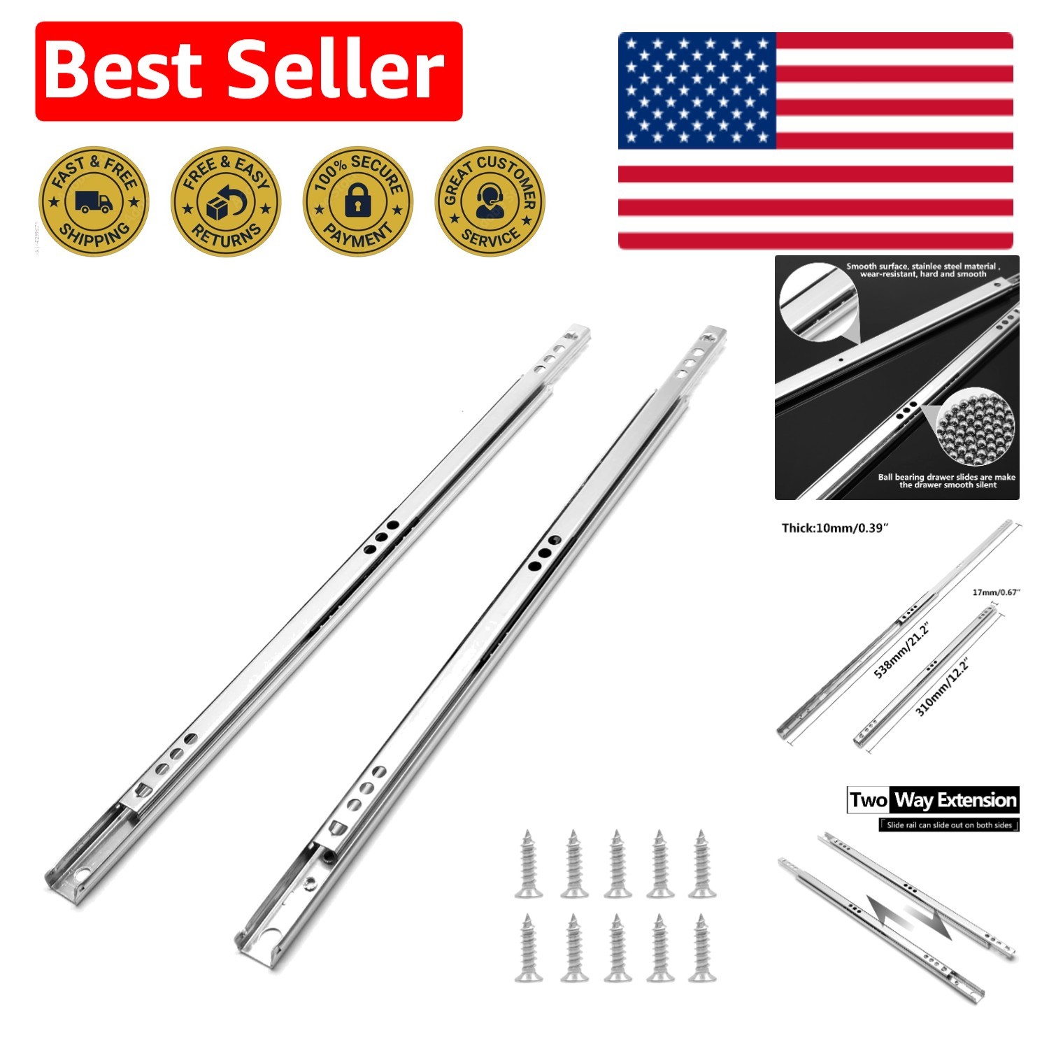 With Zinc Plated Finish - 2 Pack