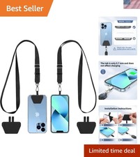Durable Black Phone Lanyard with 4 Pcs Patches - Universal Fit for Smartphones