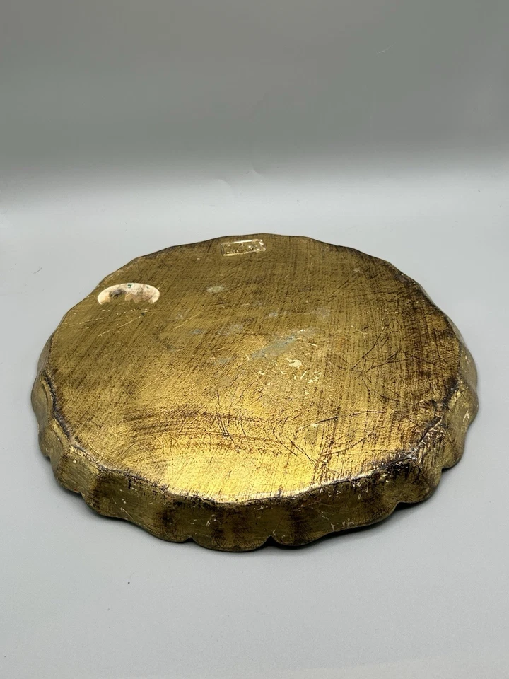 Bandeja de madera ITALIANA FLORENTINA DE COLECCIÓN ORNAMENTADA VERDE ROJO ORO DORADO 9,5 ¡REDONDA ITALIA! Foto 4 de 4