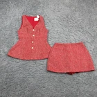 TRANALI Vest Skirt Set Womens M Red Flecked Peplum Lined Button Woven 2 Piece