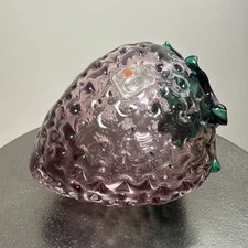 Blenko Handmade Art Glass Strawberry Paperweight - Large Orchid Purple 9350 Chip