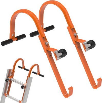 2 Pack Ladder Roof Hook with Wheel Heavy Duty Steel Stabilizer, Orange 