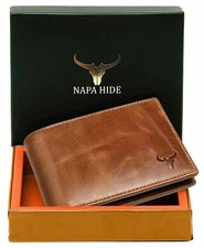 RFID Blocking Brown Vintage Leather Men's Bifold Center Flap Wallet