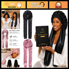 Satin Hair Bonnet for Sleeping - 2 in 1 Long Hair Protector, Anti-Frizz Sleep Ca
