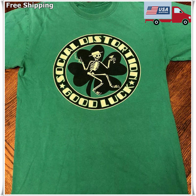 Social Distortion Good Luck T-Shirt Short Sleeve Cotton Green Men S to 5XL