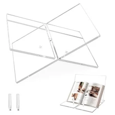 Acrylic Book Stand, Large 12.5" x 9.8" x 6.3”Acrylic Book Holder, 2-in-1 Clea...