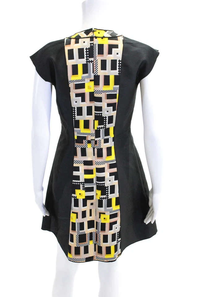 Vestido Longchamp Mujer Plisado Estampado Geométrico Línea A Negro Multi Talla 36 Foto 3 de 4