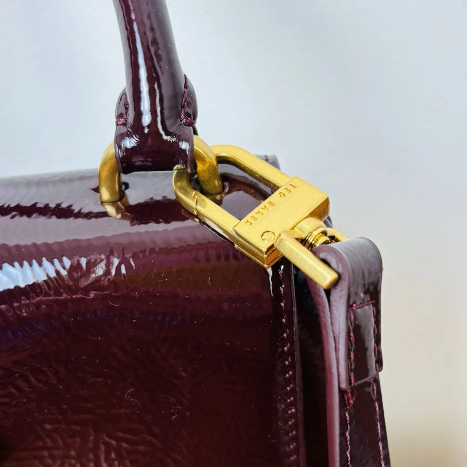 Ted Baker Crossbody Handbag Hip Bag Burgunty Faux Patent Leather - Image 4 of 4