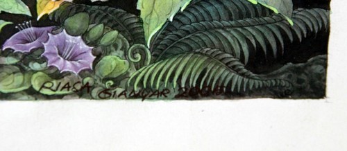 "Keliki Kawan Miniature Flora & Fauna Painting from Bali" Signed (9"H x 5.75"W) - Picture 10 of 10