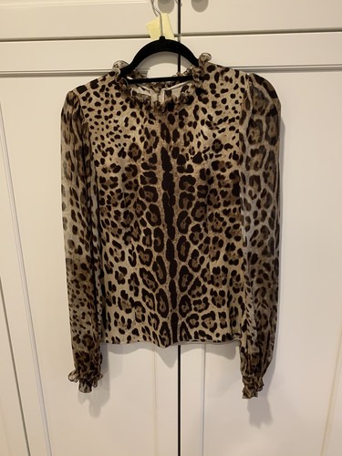Long Sleeve Silk Leopard Blouse With Chiffon Sleev