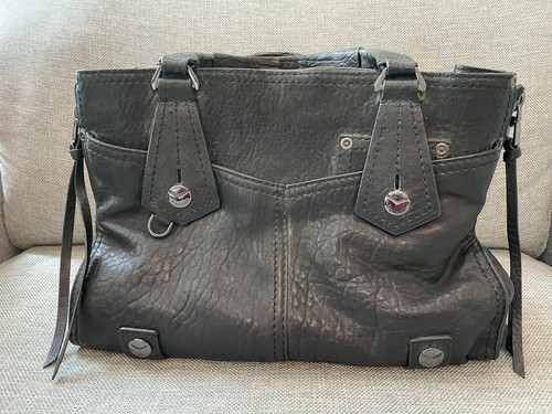 Botkier Black Pebbled Leather Purse Bag Satchel Multi Pocket 12x11x3.5” - Picture 3 of 12