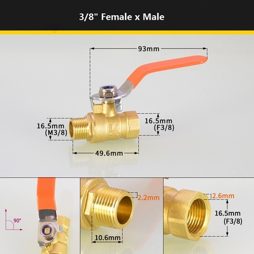Brass Ball Valve BSP 1/4" 3/8" 1/2" 3/4" Female/ Male Thread Long Lever Handle - Picture 10 of 16