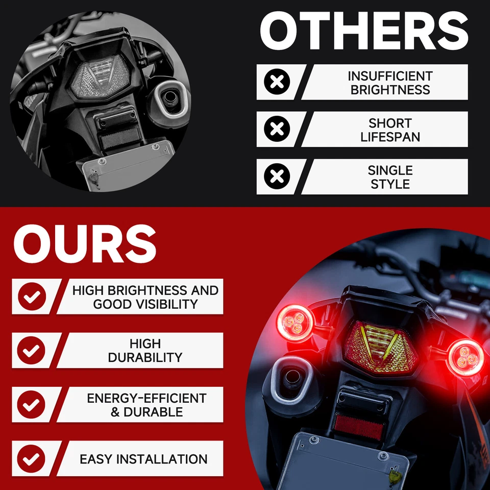 Indicador de luces de freno LED DRL de señal de giro de 2 piezas para Harley Honda Yamaha Suzuki Foto 4 de 4