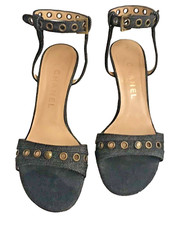 Chanel Vintage Denim/ Leather Strappy Heels Sandals 36.5 Eu Authentic