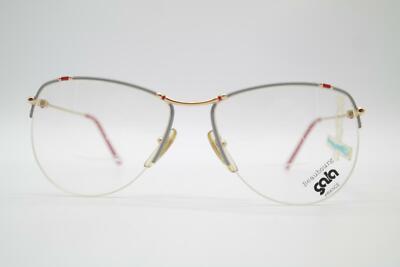 Vintage Beaubourg Gala 02 Grau Gold Rot Halbrand Brille Brillengestell NOS