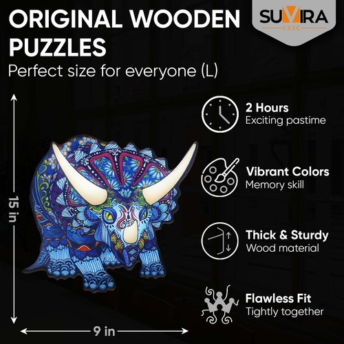 Dinosaur 186 pieces, Wooden Jigsaw Puzzles, unique irregular animal shaped Gifts - Picture 10 of 13
