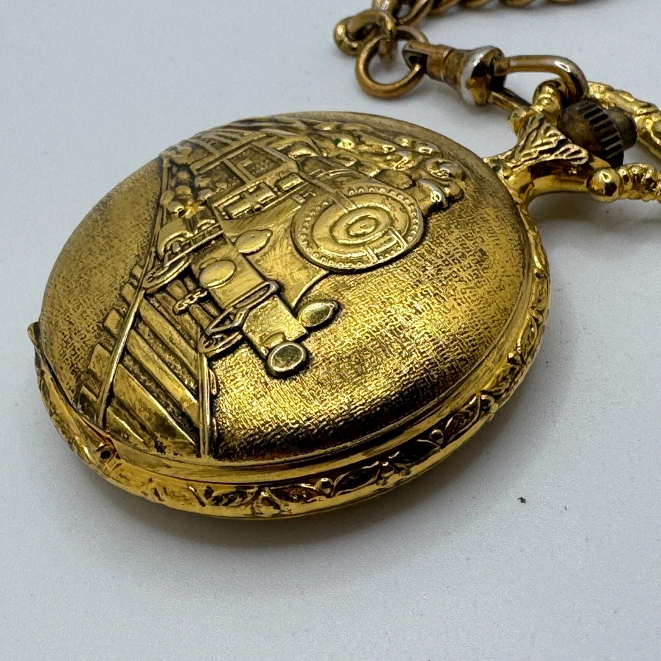 Reloj de Cuarzo de Bolsillo Armitron Railroad De Colección Hombres Tono Dorado Medio Cazador Batería Nueva Foto 4 de 4