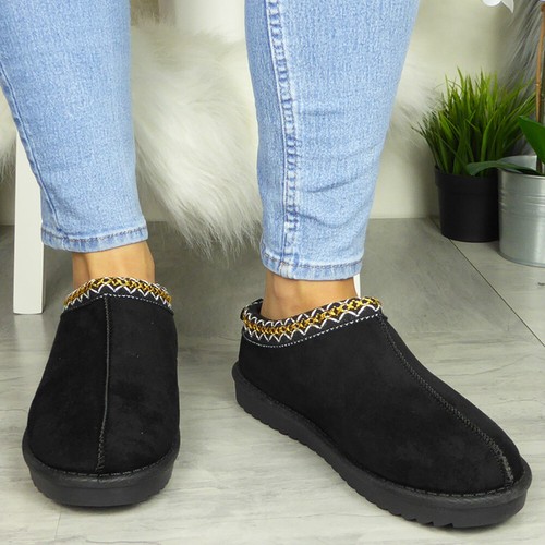 Slippers Girls Shoes Ladies In Out Door Slip On Warm Faux Fur Lined Womens Sizes - Picture 6 of 94