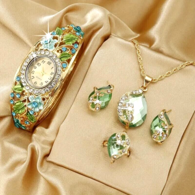 5pcs Fashion Women Baroque Flower Rhinestone Quartz Bangle  display picture 3