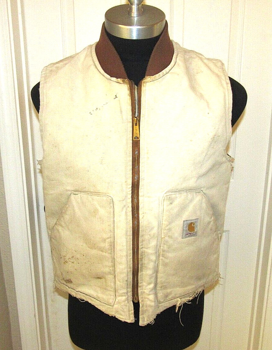 VTG 90s CARHARTT US Men's L Brown Quilt Lined Vest DISTRESSED | eBay