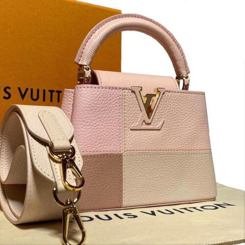 Louis Vuitton Capucines Mini Bag M59268 Pink Hand Shoulder Purse Patchwork New - Afbeelding 1 van 12