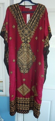 NEW SANTE MUU MUMU 1X 2X 3X CAFTAN HOUSE DRESS BURGUNDY BLACK GOLD