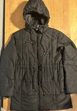 Jojo Maman Bebe Black Padded Winter Maternity Coat, Detachable Hood. Size Uk 12