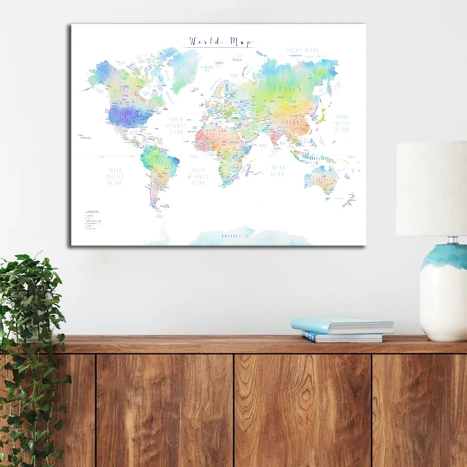 Mapas Mapa Mundial Gigante Internacional Póster Lienzo Impresión Arte de Pared Imágenes Obra de Arte Foto 3 de 4