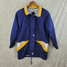 Vintage 90s Jacket Size Medium Color Block Heavy Winter Coat Pockets Blue Yellow
