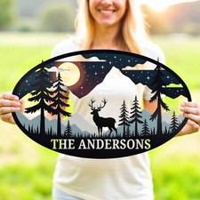 Personalized Deer Metal Cabin Sign, Deer Hunter Gift, Custom Family Name Sign