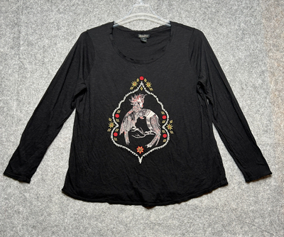lucky brand black embroidered top