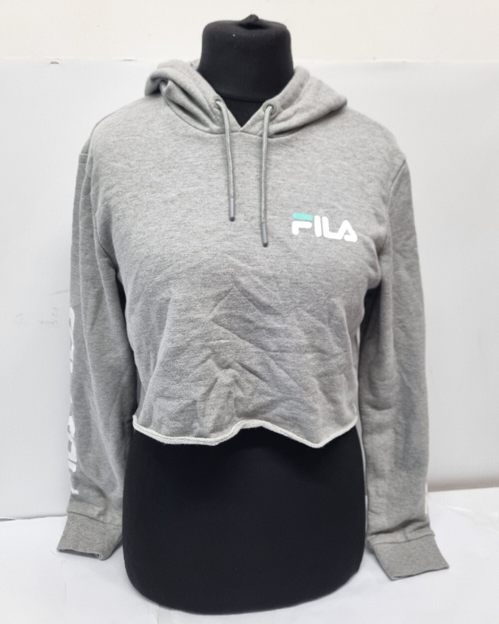 Fila Logo Sleeve Crop Hoodie Womens Grey SIZE UK 10 REF CL8