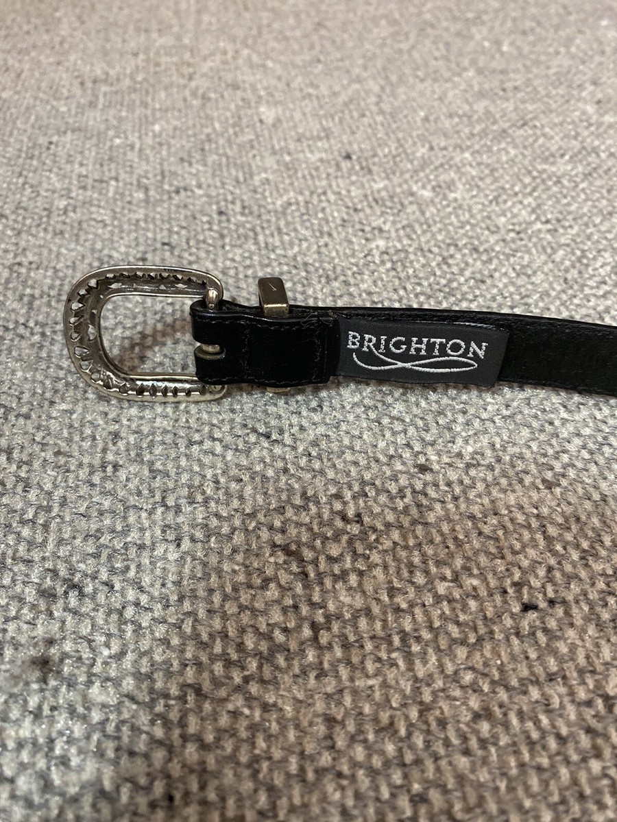 Vintage Brighton Black Belt Silver Buckle Size M  display picture 3