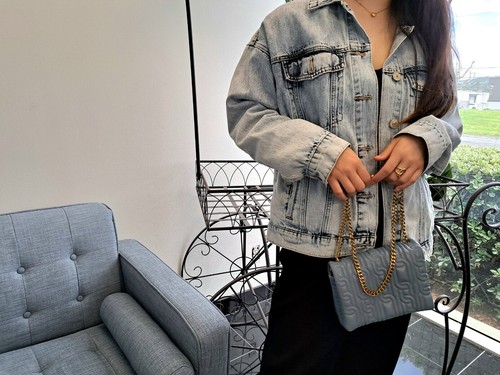 Zara Mini Chain Motif Quilted Crossbody Handbag PU Leather Blue Shoulder Bag - Picture 13 of 13