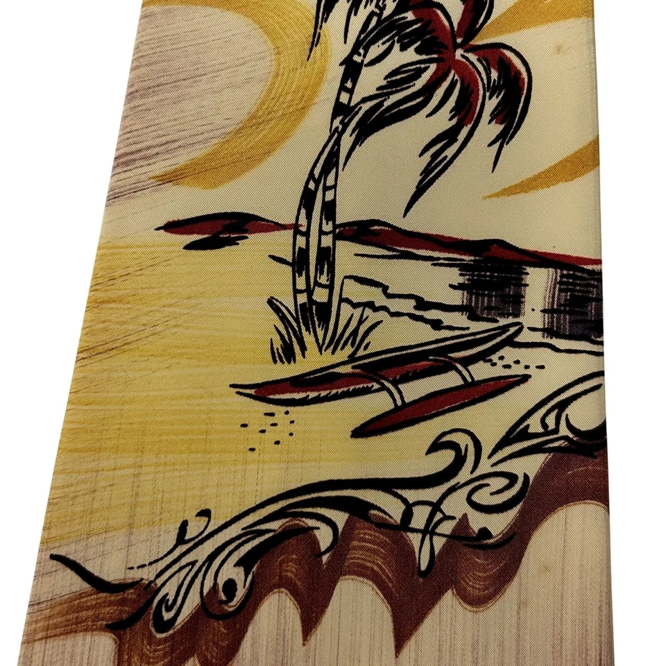 Corbata Columpio Vintage Años 40 Pintada a Mano Penney Seda CALIFORNIA SURFER Foto 4 de 4