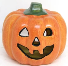Greenbriar International, Ceramic Jack-O-Lantern Candle Holder, 5.75 X 5".