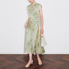 Women's Elegant Retro Summer Cheongsam Silk Jacquard Short Sleeves Qipao Dress