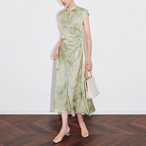 VETEMENTS Abito donna elegante retrò estivo cheongsam seta jacquard maniche corte Qipao