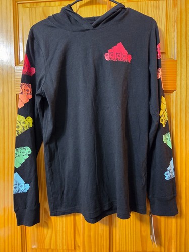 Adidas Boys 3D Badge of Sports Hoodie Size 14/16 Youth Black Logo New - Picture 2 of 7