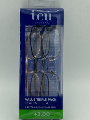ICU Eyewear Oval Metal Reading Glasses -size +2.00 3pk